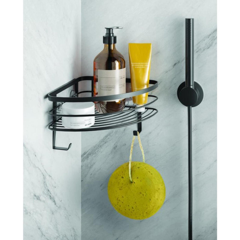 Afbeelding laden in galerijviewer, Metaltex origin lava touch douche hoekrek 21x21x13cm matzwart (ophangen zonder boren)
