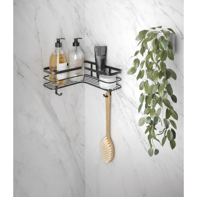 Afbeelding laden in galerijviewer, Metaltex origin lava touch douche hoekrek 25x25x13cm matzwart (ophangen zonder boren)
