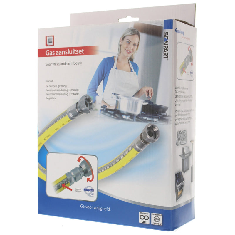 Afbeelding laden in galerijviewer, Scanpart gas aansluit set rvs-flexibele 125cm

