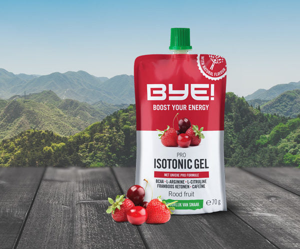 Afbeelding laden in galerijviewer, Bye! Pro Isotonic Gel 70 gram rood fruit (doos a 12 stuks)
