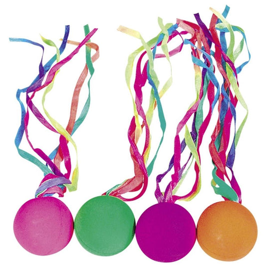 Stevige rubberen ballen met linten | 24 stuks