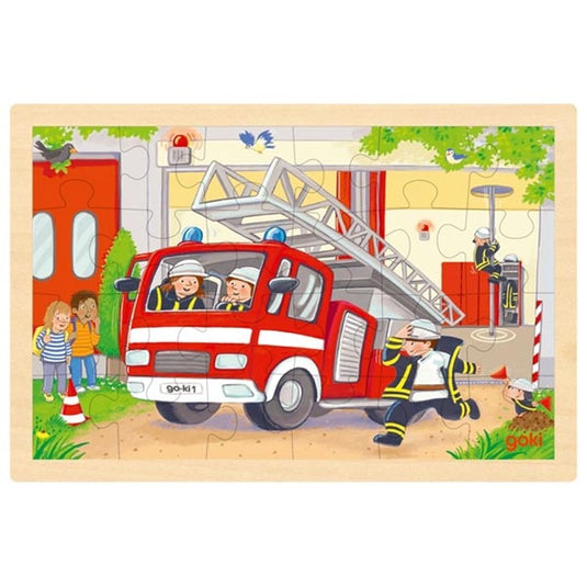 Goki houten legpuzzel - heli en brandweerwagen - 24st.