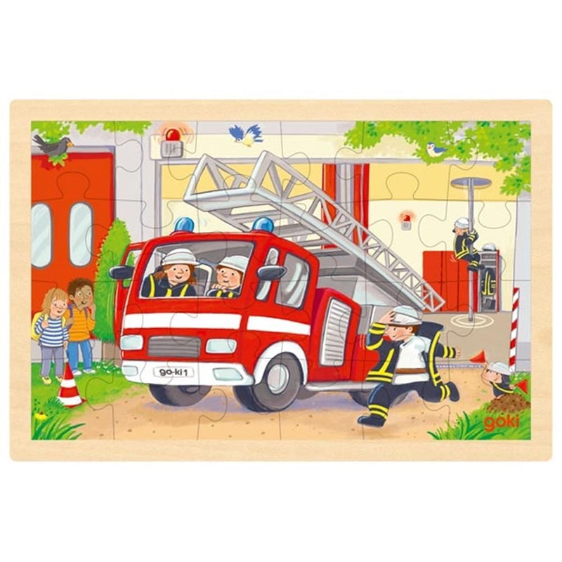 Afbeelding laden in galerijviewer, Goki houten legpuzzel - heli en brandweerwagen - 24st.
