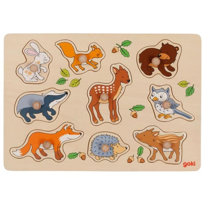 Afbeelding laden in galerijviewer, Goki houten noppenpuzzel bosdieren, 9st.
