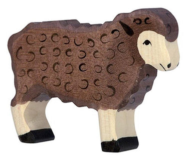 Holztiger schaap, staand, zwart. 10 cm.