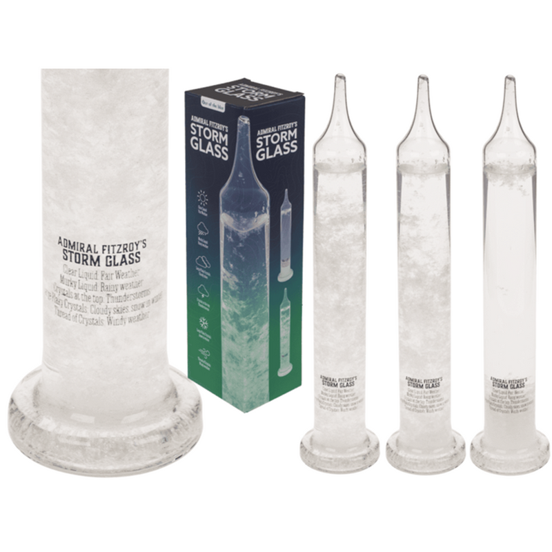Afbeelding laden in galerijviewer, Storm glass 6 x 28 cm in display.
