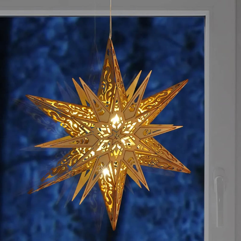 Afbeelding laden in galerijviewer, HI HI Ster met verlichting houtsnijwerk
