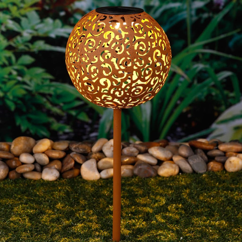 Afbeelding laden in galerijviewer, HI HI Tuinlamp solar LED bol 18 cm metaal bruin
