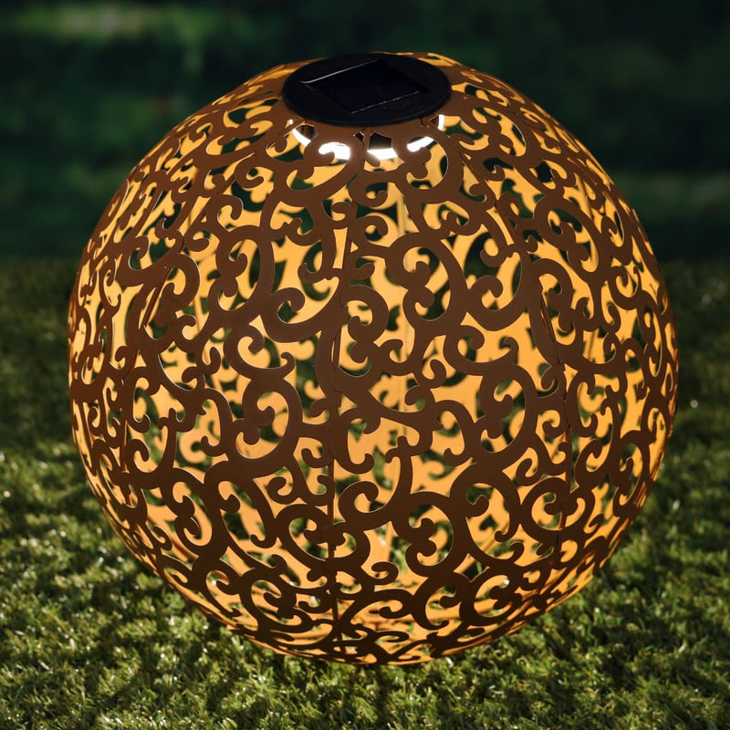 Afbeelding laden in galerijviewer, HI HI Tuinlamp solar LED bol 28,5 cm metaal bruin
