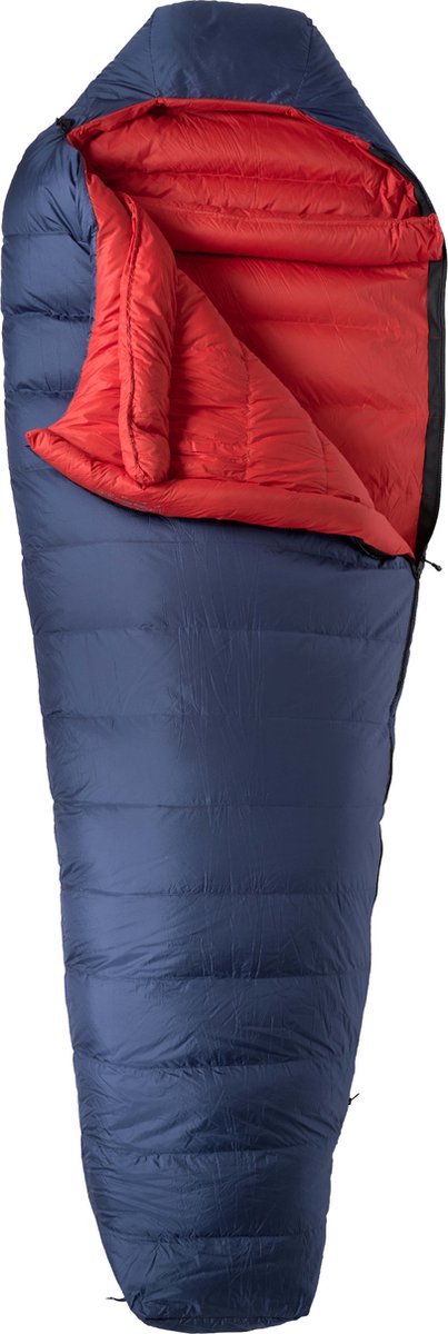 Lowland outdoor - kibo zero - donzen mummy slaapzak 0°c - 995 gr - 225x80 cm - navy blauw rood