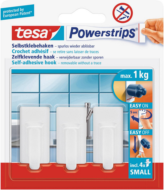 Tesa powerstrips plakhaak small classic - wit 3 stuks