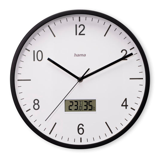 Hama dcf wandklok lanzarote tikt niet + thermometer en hygrometer 35 cm zwart wit