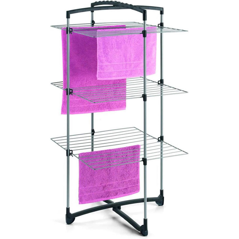Afbeelding laden in galerijviewer, Metaltex tomado - droogtoren fortino 3 - 25 meter drooglengte - ook voor kledinghangers - half geopend te gebruiken
