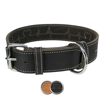 Afbeelding laden in galerijviewer, Trixie halsband hond rustic vetleer heartbeat zwart
