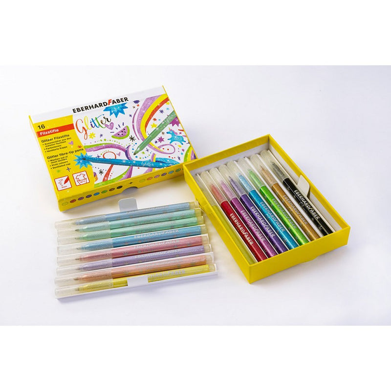 Afbeelding laden in galerijviewer, Eberhard faber ef-551016 viltstiften glitter doos 16 kleuren
