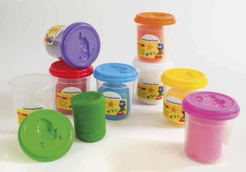 Afbeelding laden in galerijviewer, Eberhard faber kinderklei - 4x in beker - 140 gram - oranje-roze-groen-paars - ef-572510
