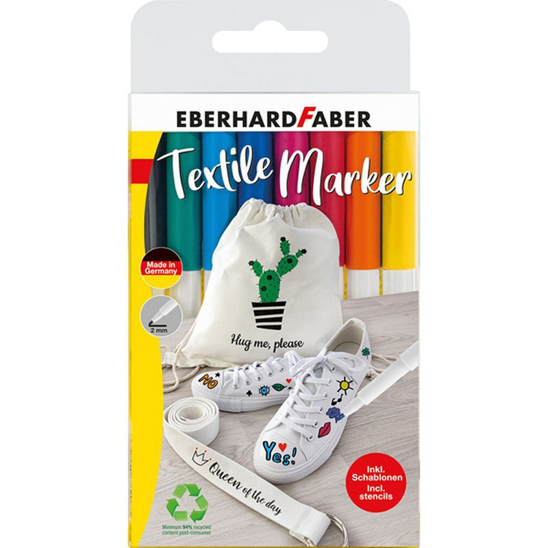 Afbeelding laden in galerijviewer, Eberhard faber textielmarkers - 8 stuks - in plastic etui - 4 sjablonen - ef-578208
