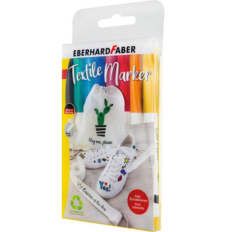 Afbeelding laden in galerijviewer, Eberhard faber textielmarkers - 8 stuks - in plastic etui - 4 sjablonen - ef-578208
