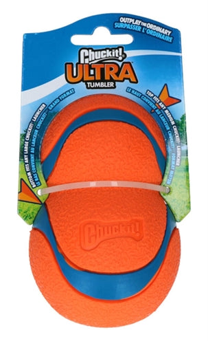 Afbeelding laden in galerijviewer, Chuckit! ultra tumbler - hondenspeelgoed - hondenbal - apporteerspeelgoed - natuurlijk rubber - ø7.5 cm - oranje blauw
