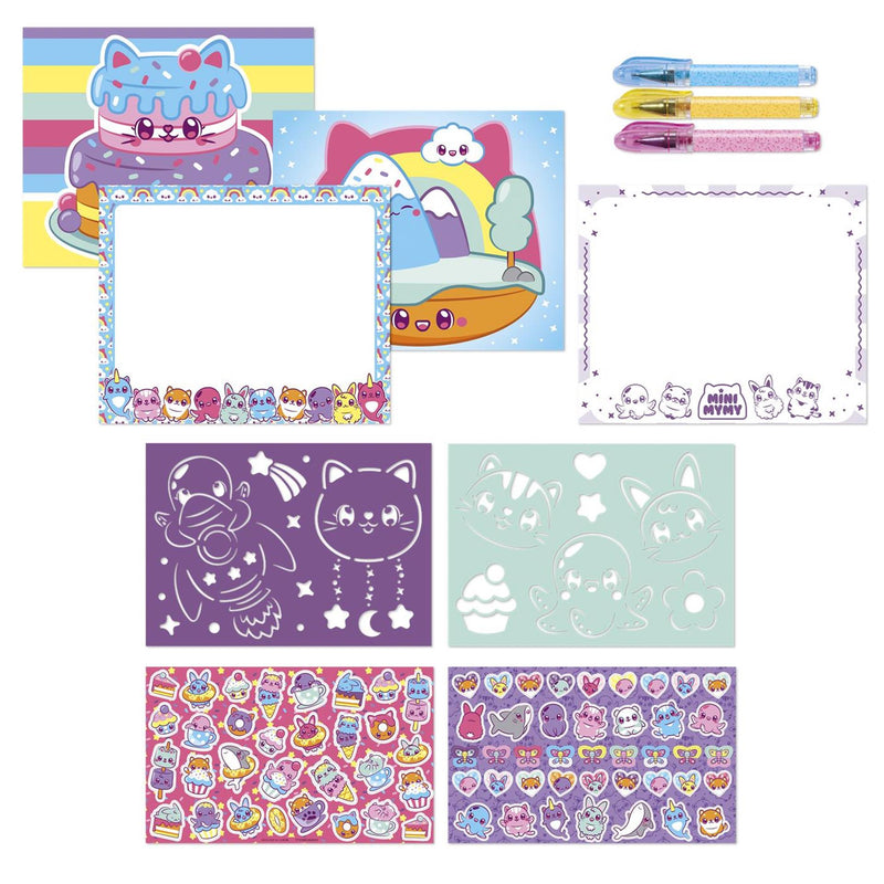 Afbeelding laden in galerijviewer, Mini mymy totum kawaii dieren designer vakantie doeboek, tekenen schrijven en stickeren incl. 3 gelpennen en sjablonen, 25-delige set, creatief speelgoed jongens en meisjes vanaf 3 jaar
