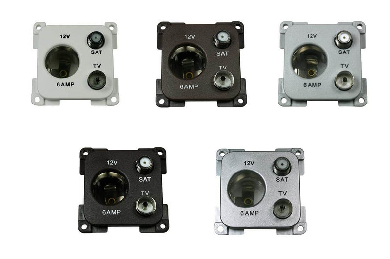 Afbeelding laden in galerijviewer, C-line 12 volt contactdoos met antenne en satelliet aansluiting bruin
