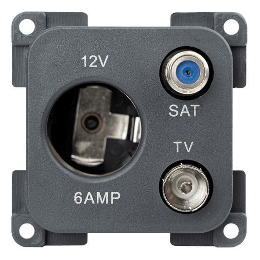 C-line 12 volt contactdoos met antenne en satelliet aansluiting antraciet - verpakt