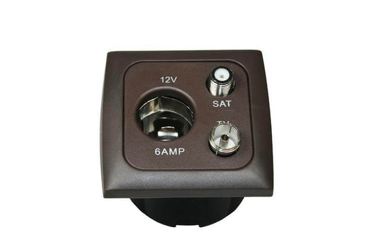 C-line 12 volt contactdoos met antenne en satelliet aansluiting met opal afdekraam bruin - verpakt