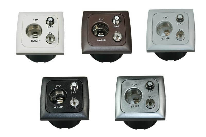 Afbeelding laden in galerijviewer, C-line 12 volt contactdoos met antenne en satelliet aansluiting met opal afdekraam zilver - zonder verkoopverpakking
