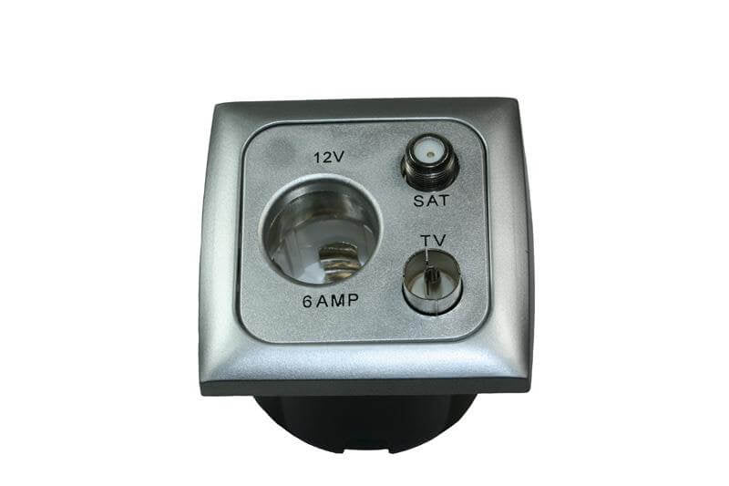 Afbeelding laden in galerijviewer, C-line 12 volt contactdoos met antenne en satelliet aansluiting met opal afdekraam zilver - zonder verkoopverpakking
