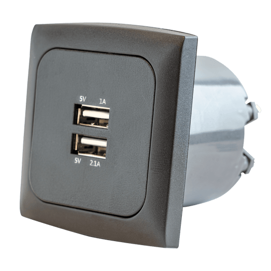 C-line wandcontactdoos met dubbele usb-a lader met opal afdekraam antraciet - zonder verkoopverpakking