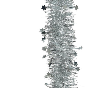 Decoris kerstboom guirlande lametta ster 10cmx270cm zilver