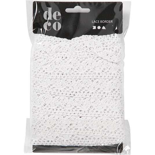 Creotime gehaakt kanten lint, b: 30 mm, 10 m, wit