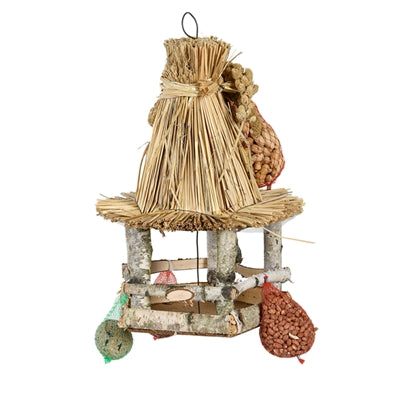 Afbeelding laden in galerijviewer, Best for birds voedertafel hangend rieten dak inclusief voer
