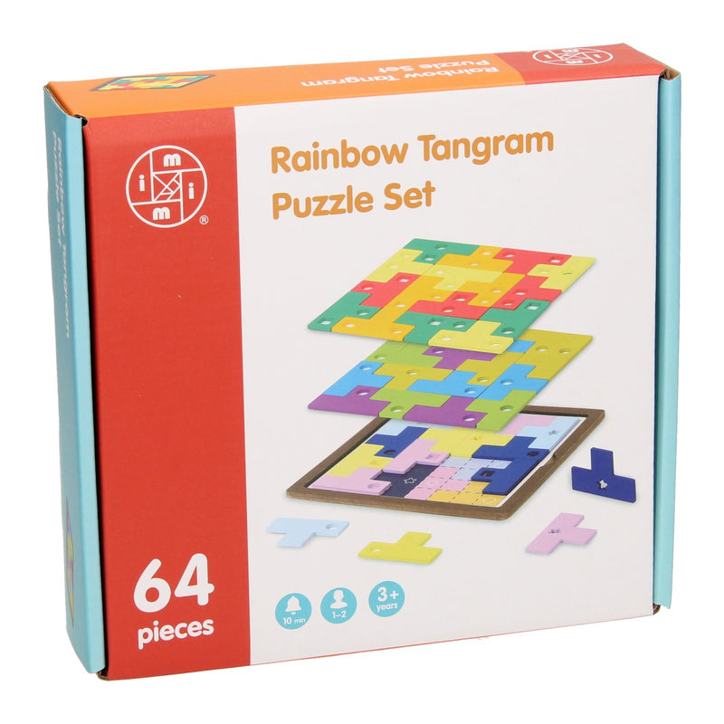 Afbeelding laden in galerijviewer, houten tangram puzzel regenboog set, 64dlg.

