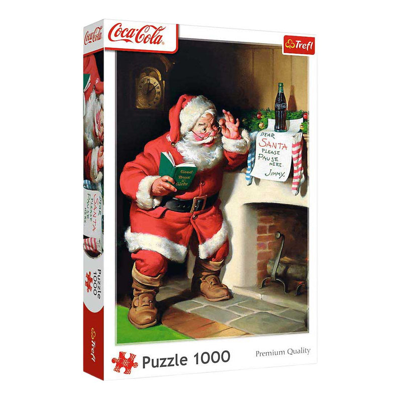 Afbeelding laden in galerijviewer, Trefl puzzel 1000 stukjes - coca-cola kerstman bij open haard - kerstpuzzel.

