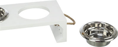 Afbeelding laden in galerijviewer, Trixie be nordic set voerbak waterbak hout rvs wit

