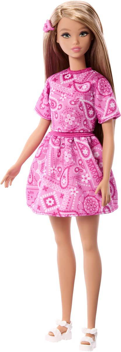 Barbie fashionistas style - pop met roze paisley rok en blond haar