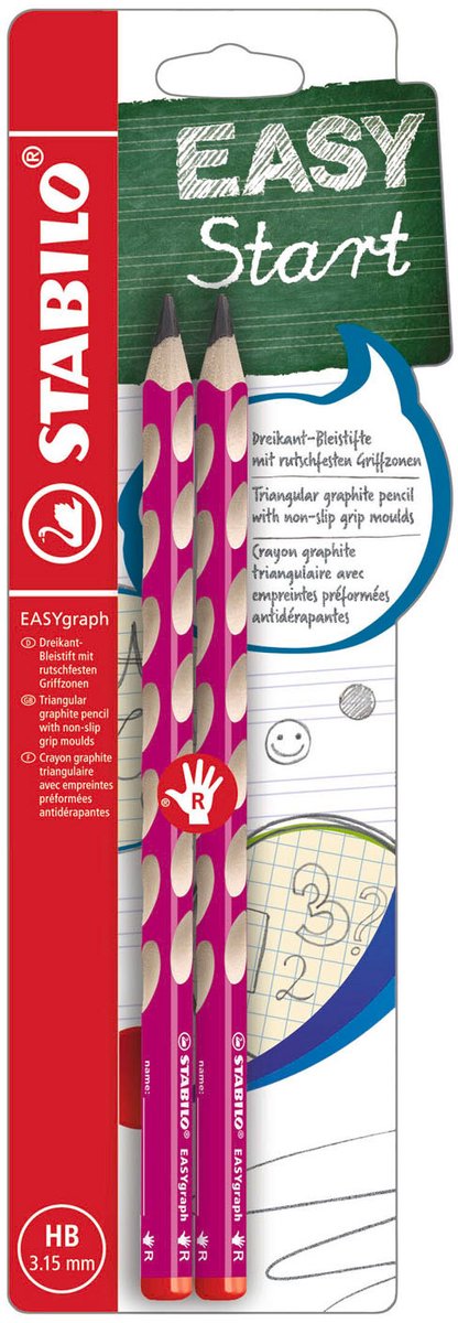 Afbeelding laden in galerijviewer, Stabilo easygraph - ergonomische grafietpotlood - rechtshandig - hb hardheid - roze - 2 stuks
