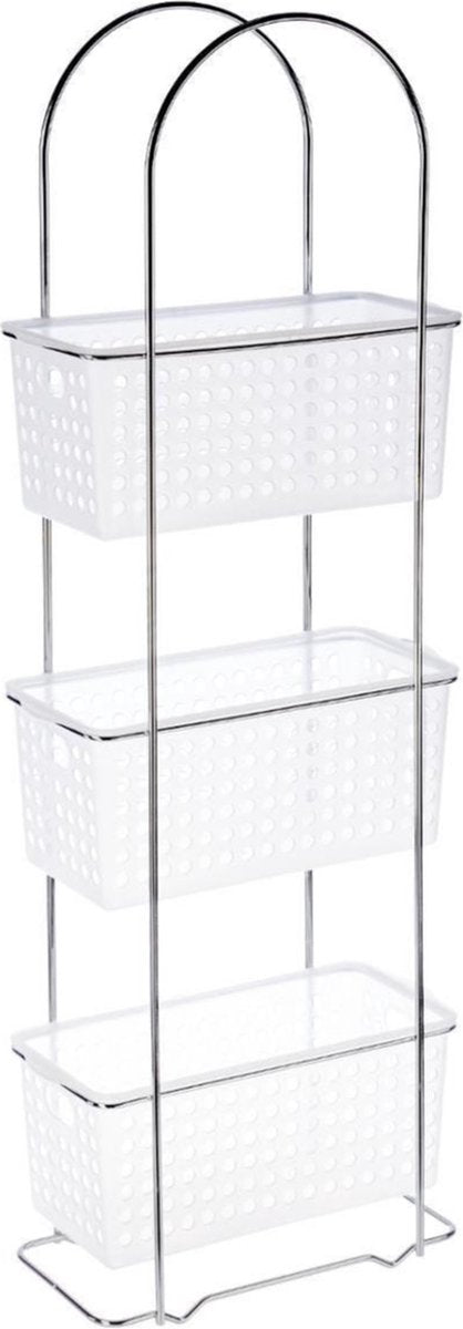 5five doucherekje badkamerrekje staand - metaal kunststof - met 3 lagen - 30 x 15 x 85 cm - opberg rekjes voor shampoo douchegel