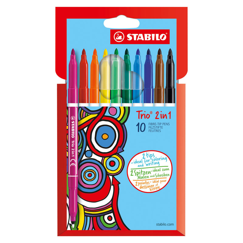 Afbeelding laden in galerijviewer, Stabilo trio 2 in 1 - viltstift en fineliner in een - set 10 stuks
