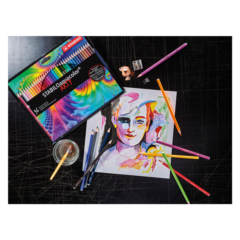 Afbeelding laden in galerijviewer, Stabilo aquacolor - premium aquarel kleurpotloden - arty - metalen etui 24 kleuren
