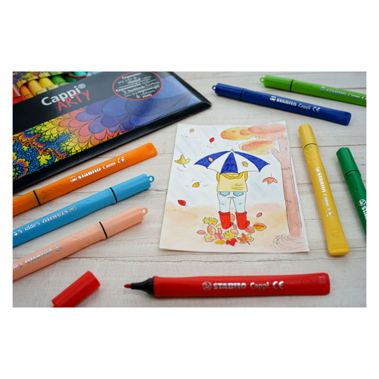 Stabilo cappi - viltstift - nooit meer je dop kwijt dankzij de dopring - arty etui met 18 kleuren