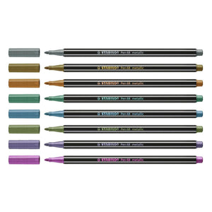 Stabilo pen 68 metallic viltstiften in metalen doos - 8dlg.
