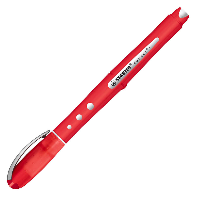 Afbeelding laden in galerijviewer, Stabilo worker+ colorful - rollerbal pen 0.5 mm - zwart, blauw, groen rood - etui met 4 kleuren
