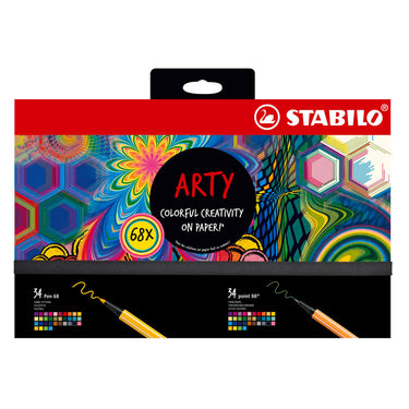 Stabilo point 88 pen 68 - creative arty mixed in luxe box - met 34 stuks point 88 fineliners en 34 stuks pen 68 viltstiften