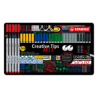 Stabilo creative tips arty pennen klassieke kleuren in metalen etui - 30dlg.