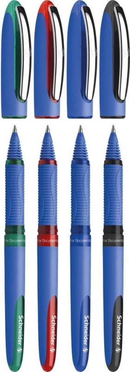 Schneider schrijfwaren schneider rollerball - one hybrid c - conus punt - lijnbreedte 0,3mm - 4 stuks assorti kleuren - s-183194