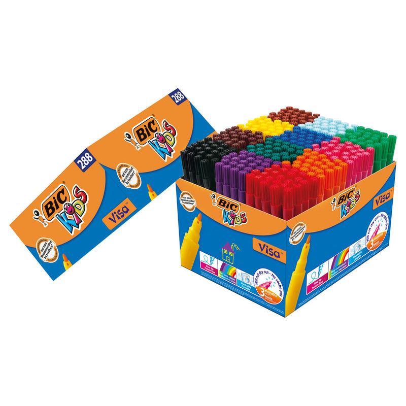 Afbeelding laden in galerijviewer, Bic https: www.cchobby.nl -visa-fijne-kleurstiften-lijndikte-1-6-mm-diverse-kleuren-12x24-stuk-1-doos

