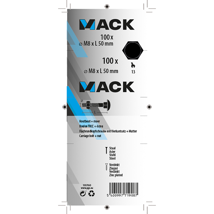 Afbeelding laden in galerijviewer, Mack 1007060 - houtbout + moer verzinkt 100 st 8 x 50 mm | 4 stuks
