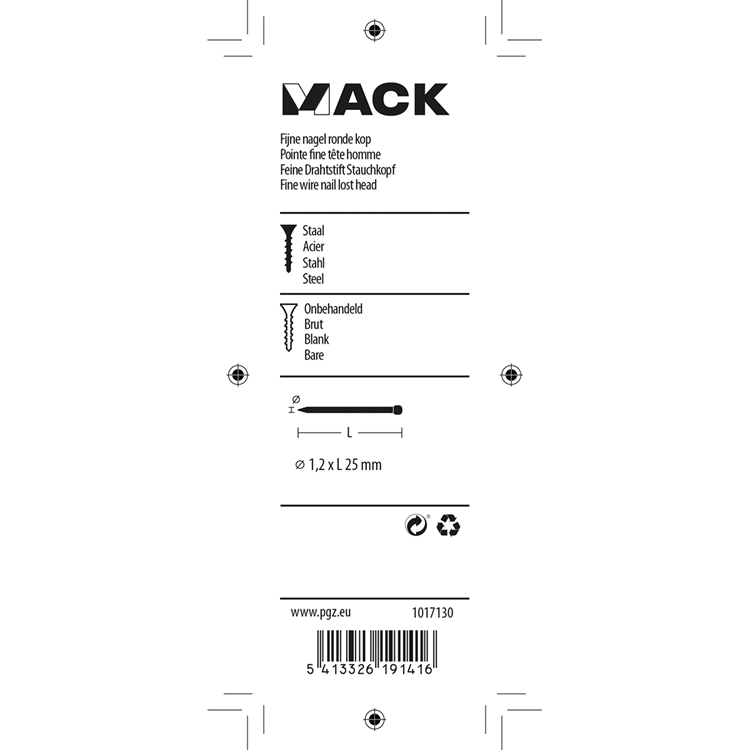 Afbeelding laden in galerijviewer, Mack 1017130 - fijne nagel ronde kop 85 gr 1,2 x 25 mm | 5 stuks
